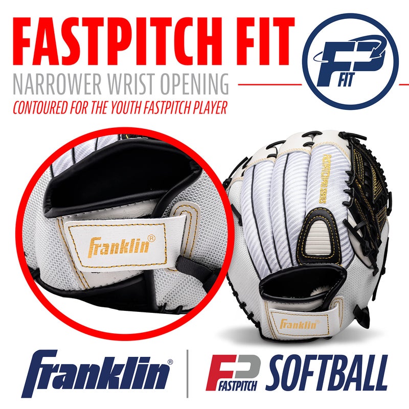 Franklin Sports Fastpitch Softball Glove - Fastpitch Pro - Adult and Youth Softball Mitt - Infield and Outfield - Right Handed Glove - White/Gold - 11" Righty - Image 3